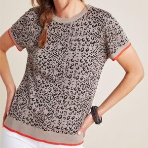 Anthropologie John & Jenn Savanna Leopard Knit Short Sleeve Top XS